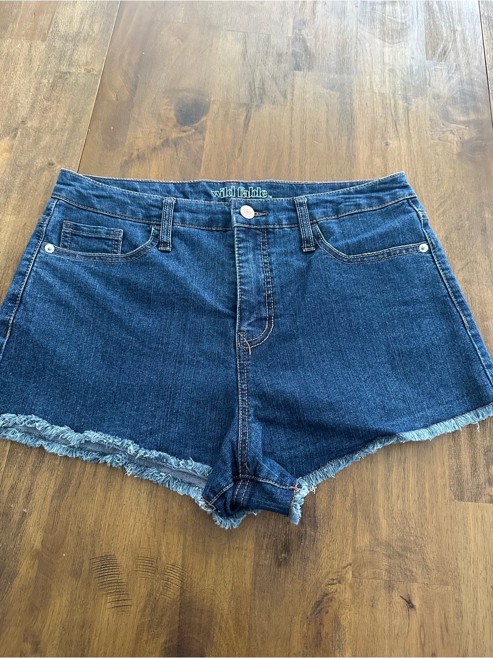 wild fable Dark Blue Frayed Hem Denim Shorts
